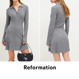 RARE- REFORMATION - WALSH CASHMERE COLLARED MINI DRESS - GRAY - Medium